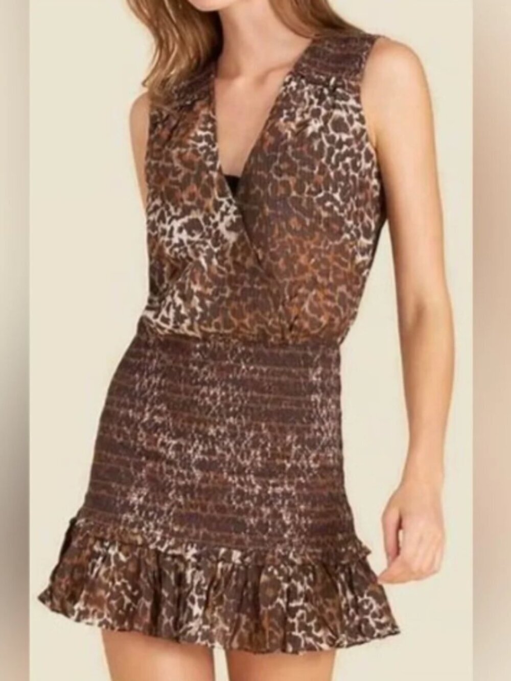 Veronica Beard Size L Brown Leopard Print Cox Sleeveless Dress